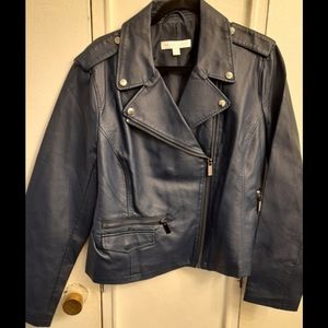 Womens Faux Leather Jacket Blue XL